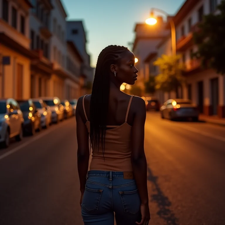 Mulher se sentindo segura caminhando em Recife à noite.