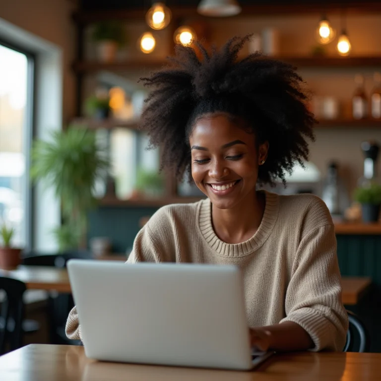 Mulher usando Wi-Fi em café
