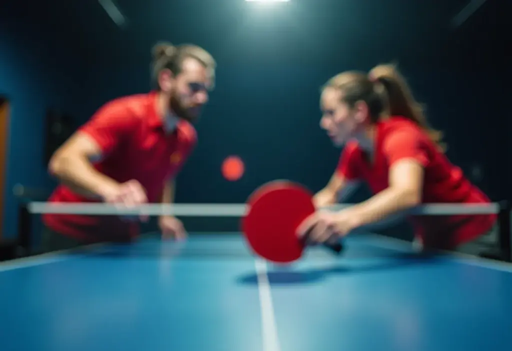 Partida de tênis de mesa em ritmo acelerado
