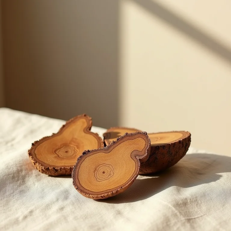 Pedaços de casca de mulungu dispostos em tecido de linho natural