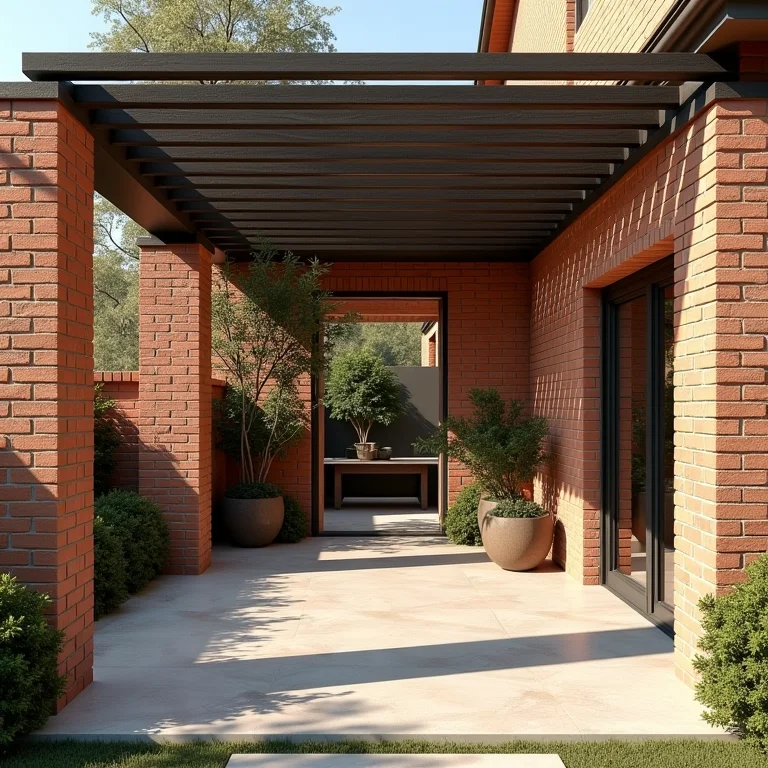 Pergolado com paredes de tijolinho em área externa