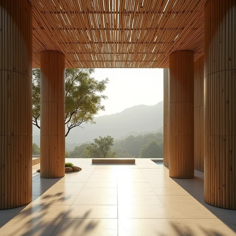 Pergolado de bambu com design leve e sustentável