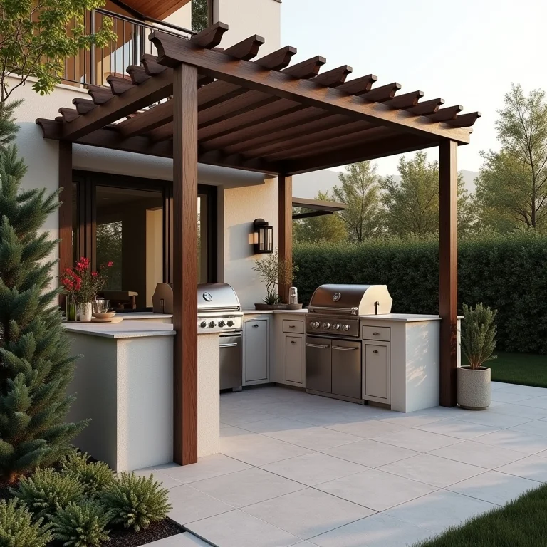 Pergolado integrado à churrasqueira em área gourmet