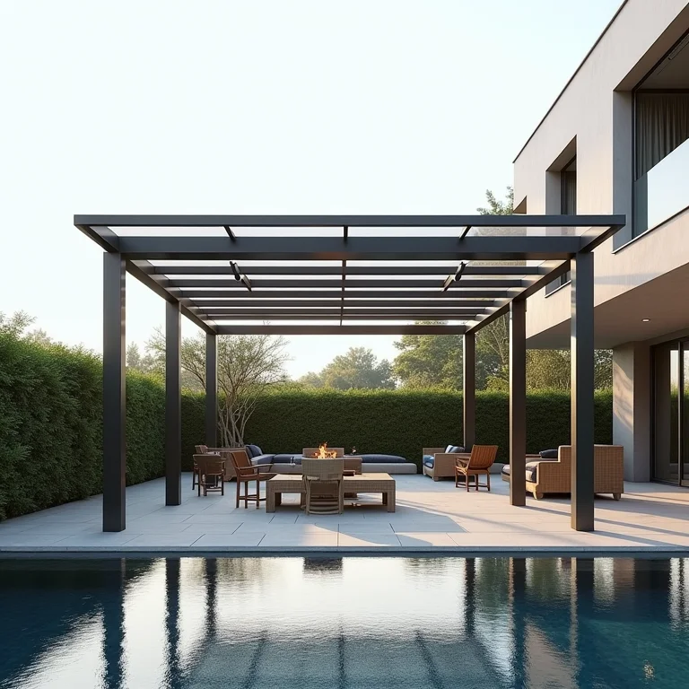 Pergolado metálico com cobertura de policarbonato