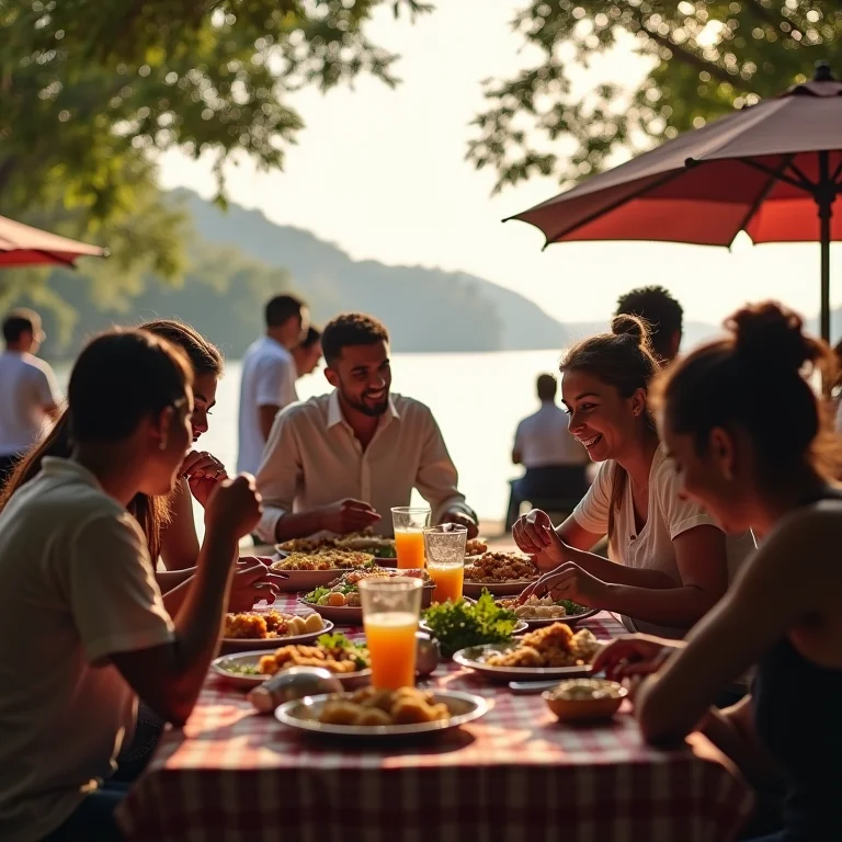 Pessoas saboreando comidas na Feirinha da Potycabana, Teresina