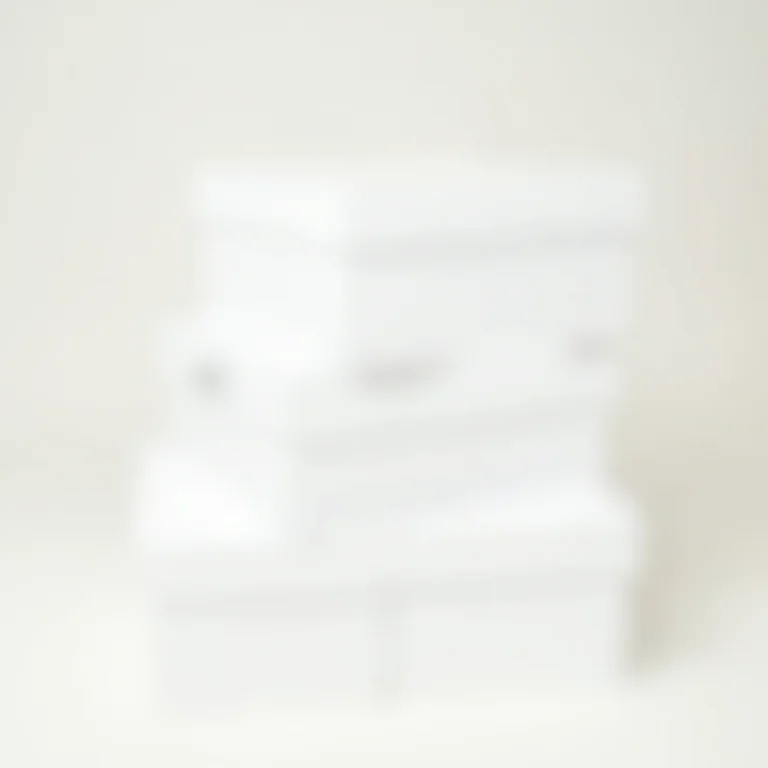 Pilhas de caixas de sapatos brancas e padronizadas.