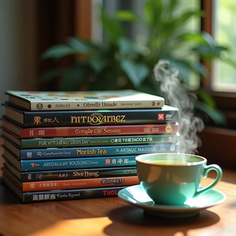 Pilhas de DVDs e Blu-rays de animes de mitologia.