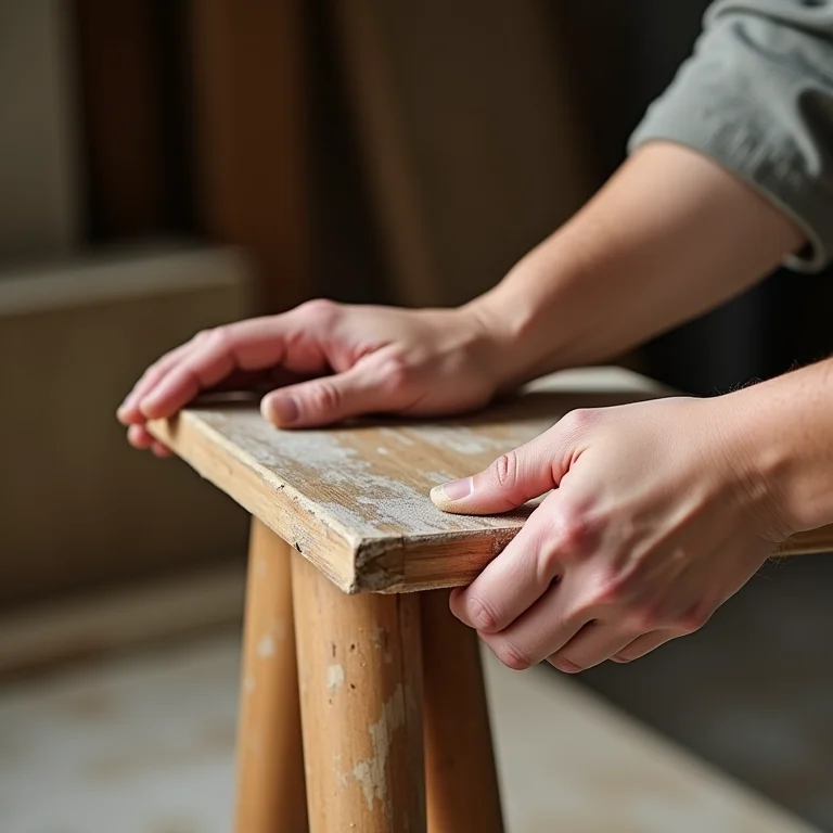 Preparando móvel de madeira para pintura