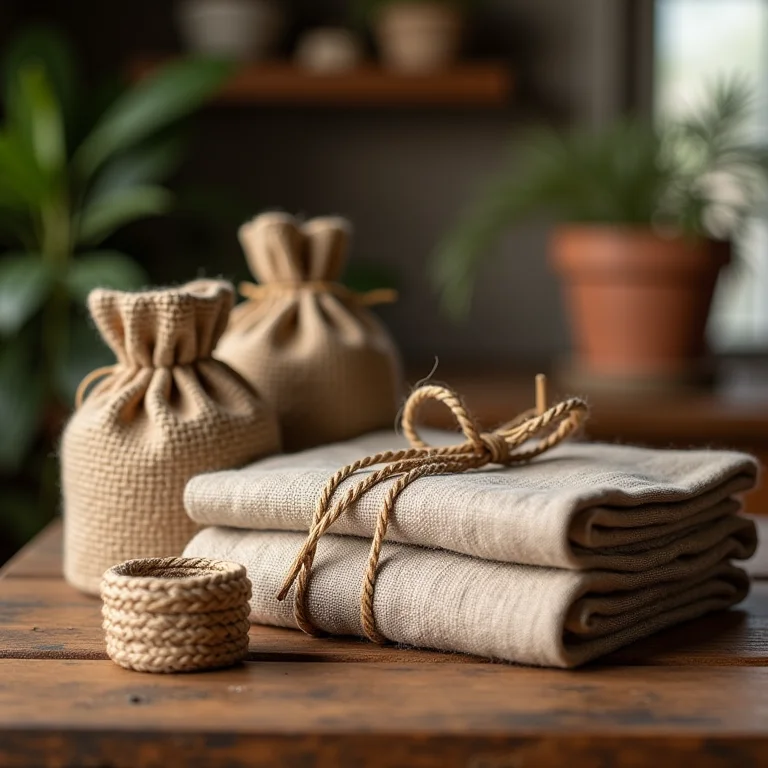 Produtos artesanais diversos expostos em uma mesa de madeira