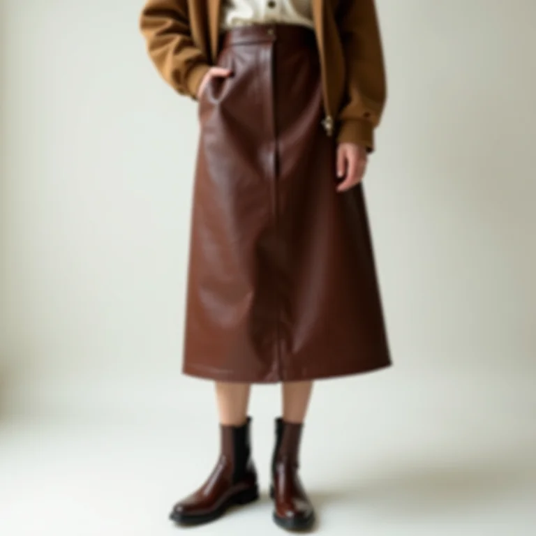 Saia de couro midi combinada com diferentes tipos de sapatos