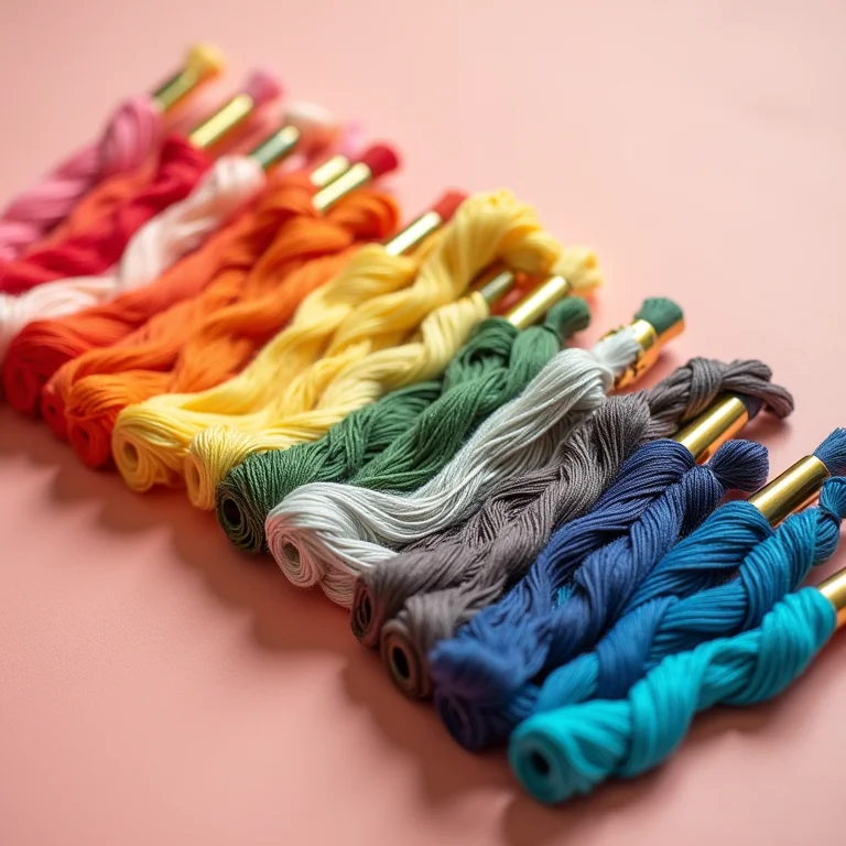 Variedade de linhas de bordado em cores vibrantes
