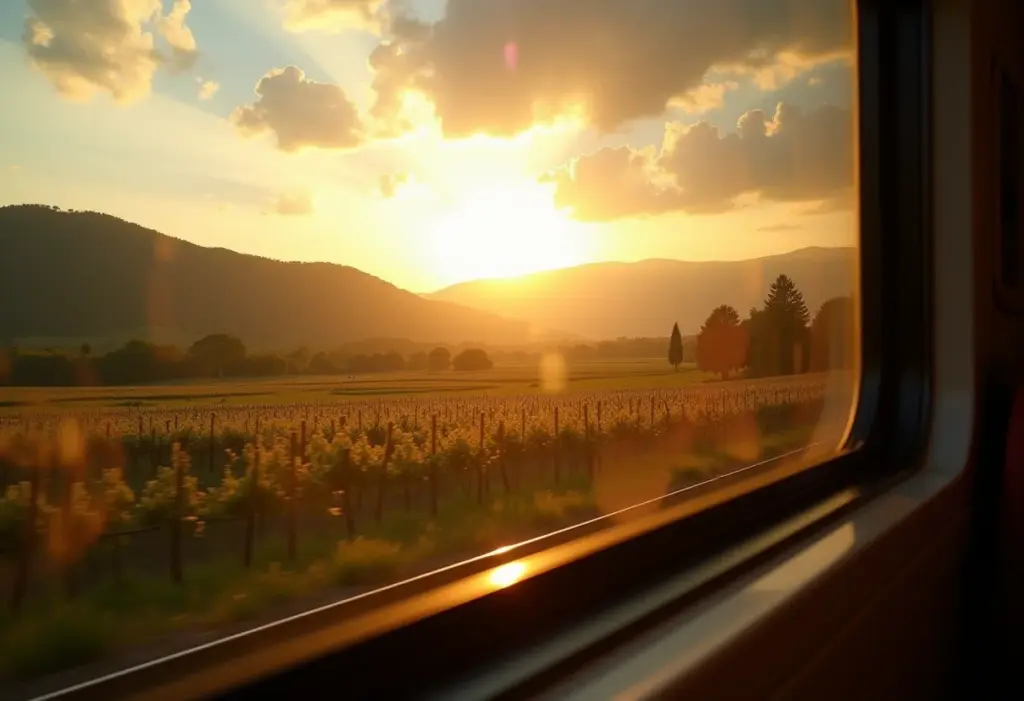 Vista panorâmica de uma viagem de trem pela Itália.