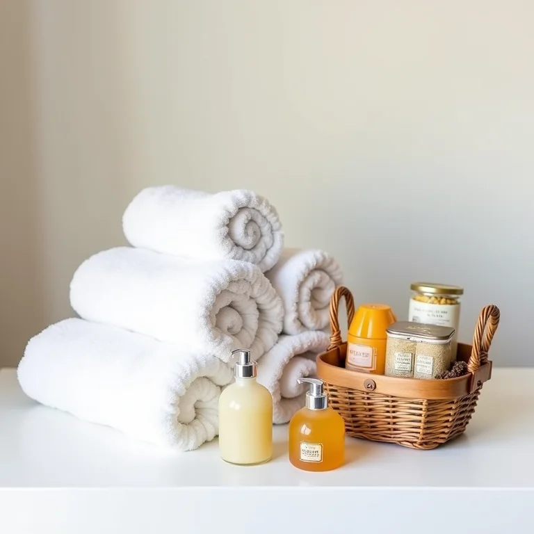 Amenidades para hóspedes de Airbnb: toalhas macias, sabonetes artesanais e cesta de boas-vindas