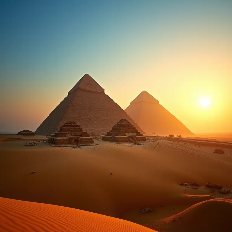 As majestosas pirâmides de Gizé sob a luz do sol