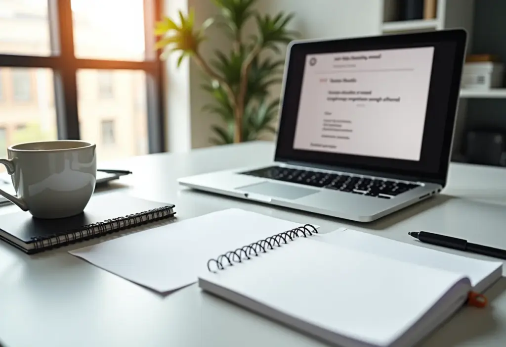 Assinatura de e-mail profissional em destaque em um ambiente de trabalho moderno