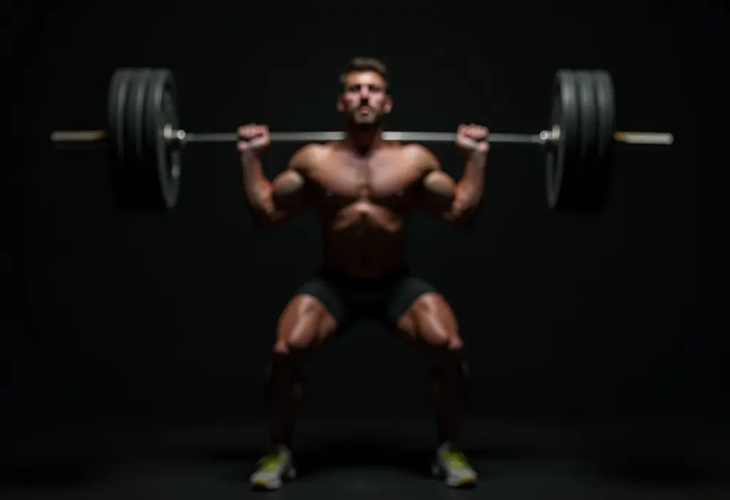 Atleta de levantamento de peso em movimento durante o arranco