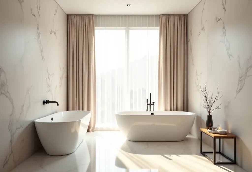 Banheiro Pequeno com Banheira: 7 Ideias Geniais (e Lindas!) Banheiro pequeno com banheira charmosa e funcional