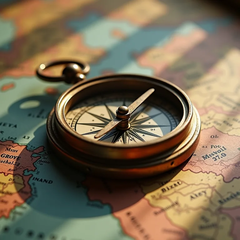 Bússola antiga sobre mapa do Mar Cáspio