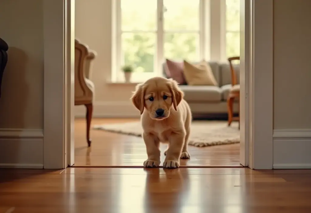 Cachorro filhote com medo de escada