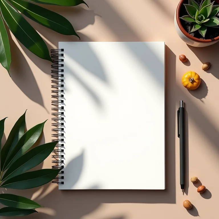 Caderno aberto com anotações sobre planejamento estratégico para loja de produtos naturais.