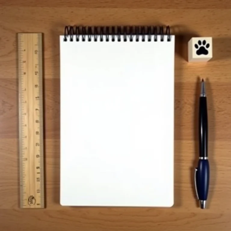 Caderno em branco, caneta e régua para criar uma planilha de vacinação personalizada