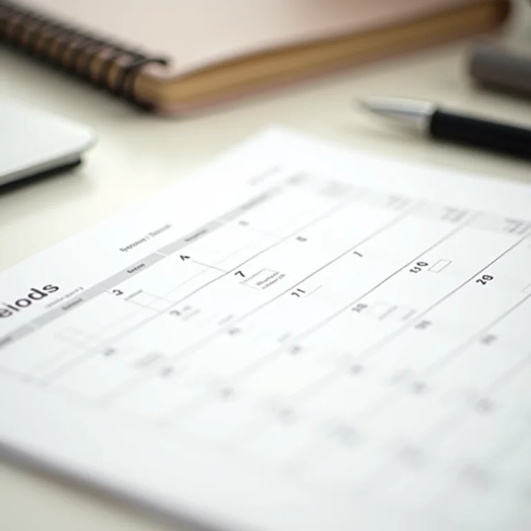 Calendário minimalista mostrando datas e prazos importantes.