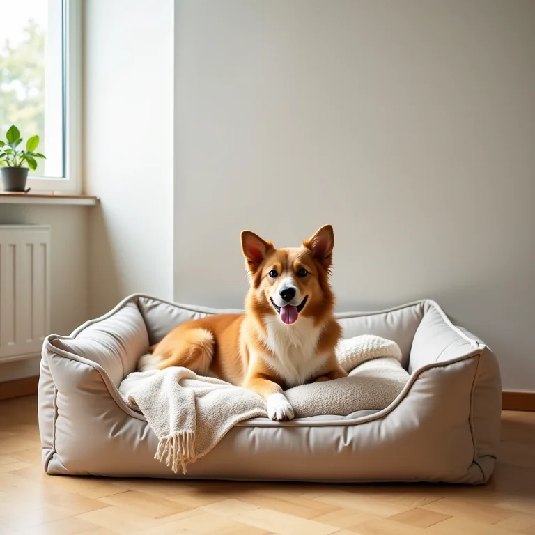 Cama confortável para cachorro em um canto da sala.