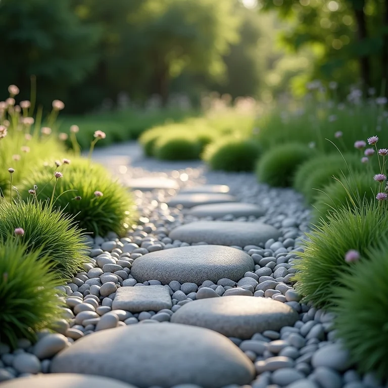 Caminho de seixos com design minimalista zen