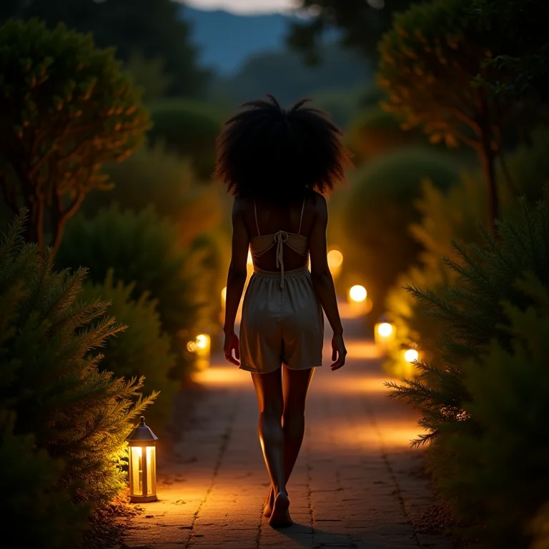 Caminho iluminado com mulher negra