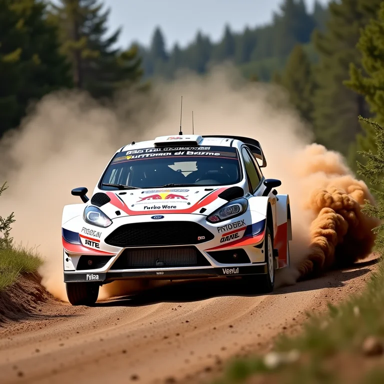 Carro de rally em curva perigosa.