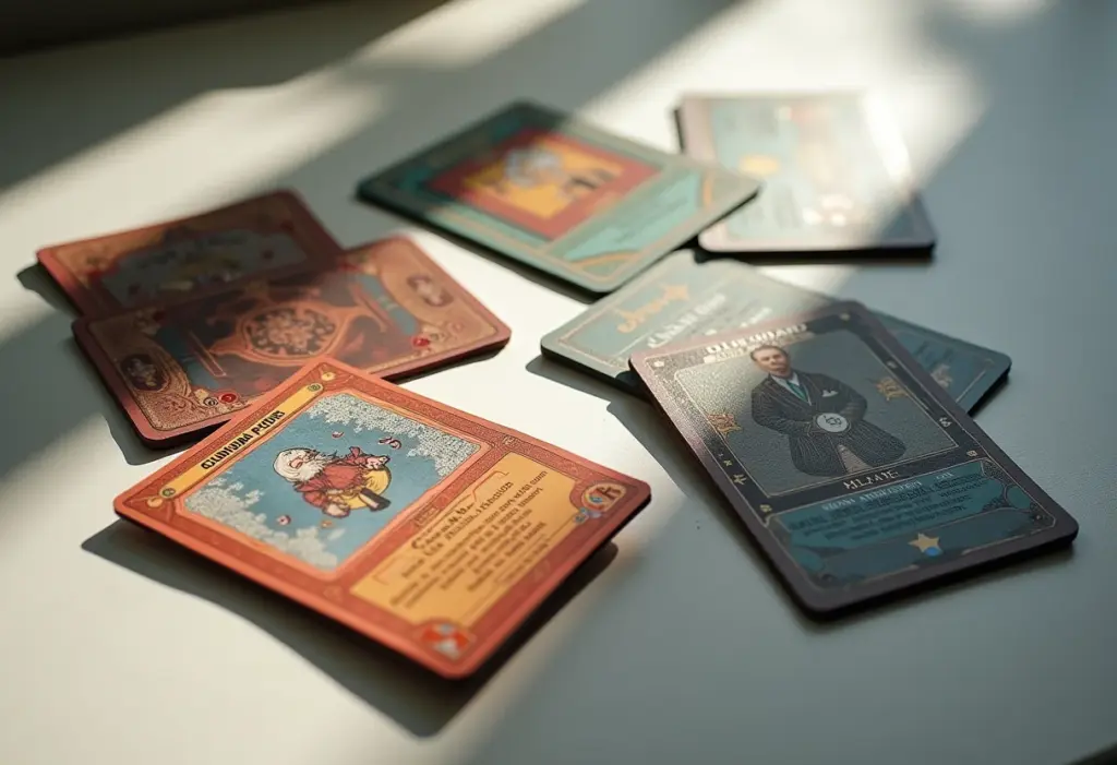 Cartas de jogos de anime dispostas artisticamente