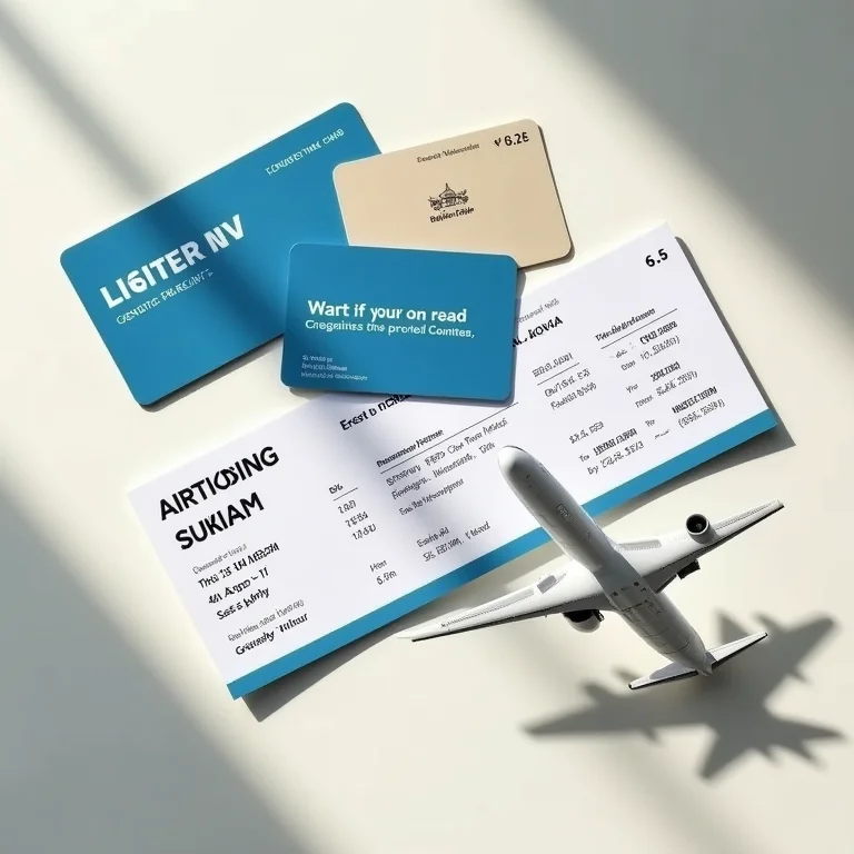 Cartões de programas de fidelidade e um bilhete de avião.