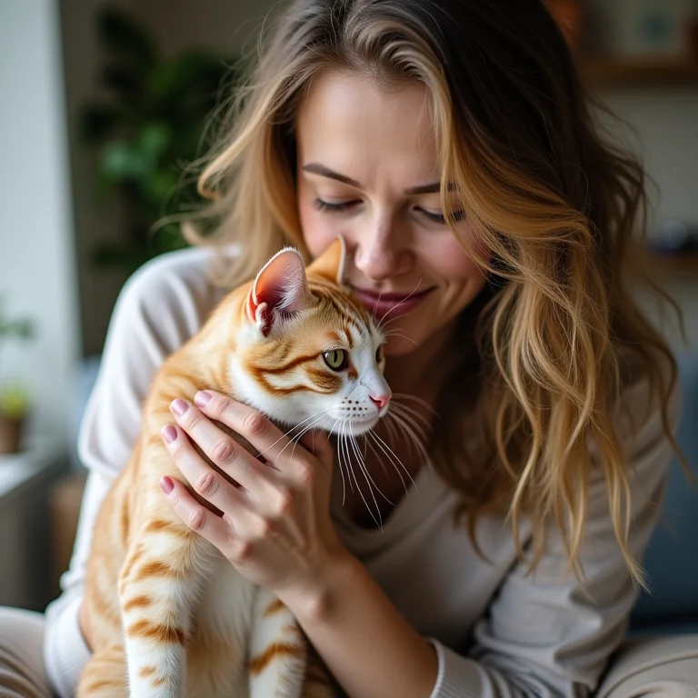 Cat sitter profissional cuidando de gato em domicílio