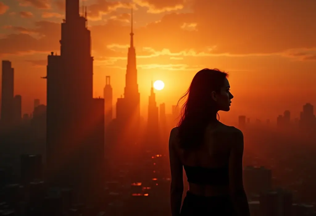 Cena cinematográfica de um filme de distopia adolescente com protagonista feminina.