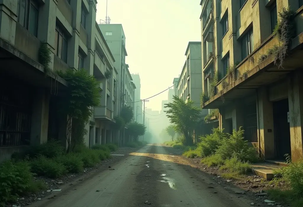 Cenário pós-apocalíptico dominado pela natureza, simbolizando o 'Planeta dos Macacos'