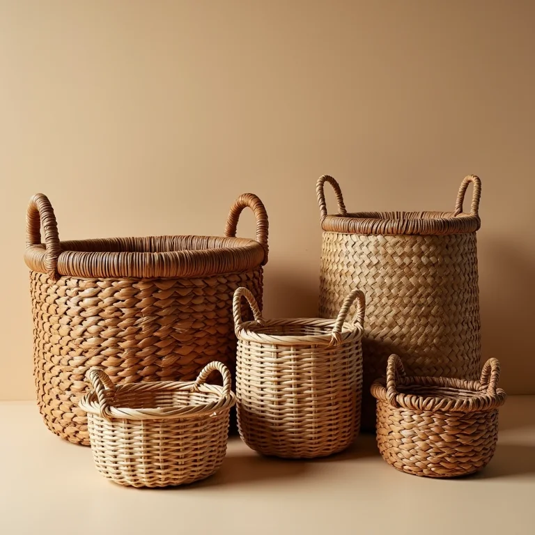 Cestos de diferentes materiais para organização.