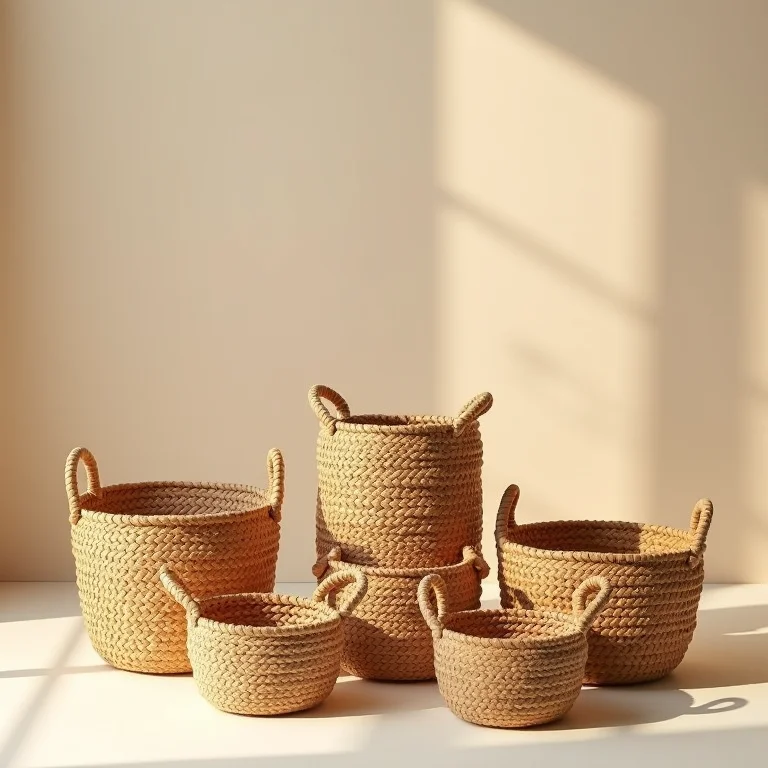 Cestos de organização sendo usados em diversos ambientes.