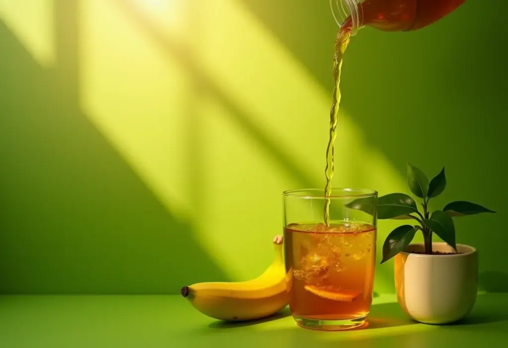 Chá de banana caseiro sendo usado para nutrir planta em vaso