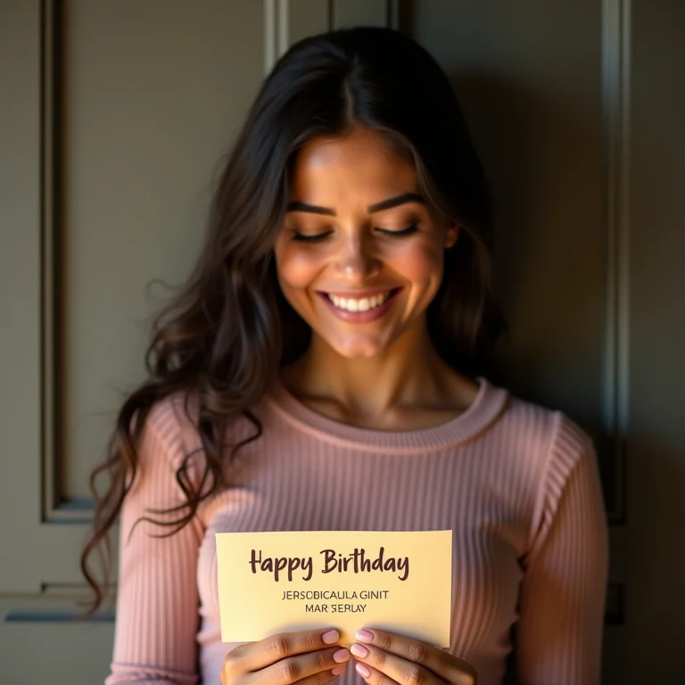 Cliente feliz recebendo cartão de aniversário