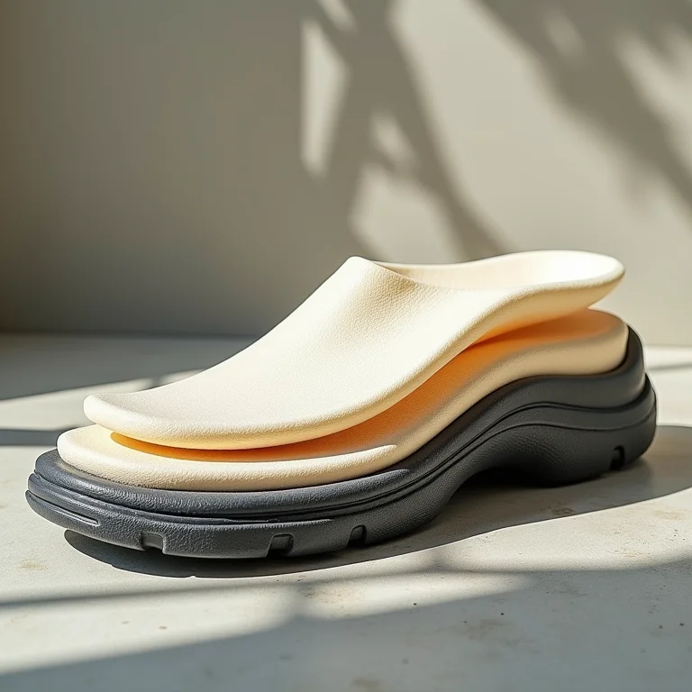 Close-up dos materiais de alta tecnologia usados em calçados ortopédicos