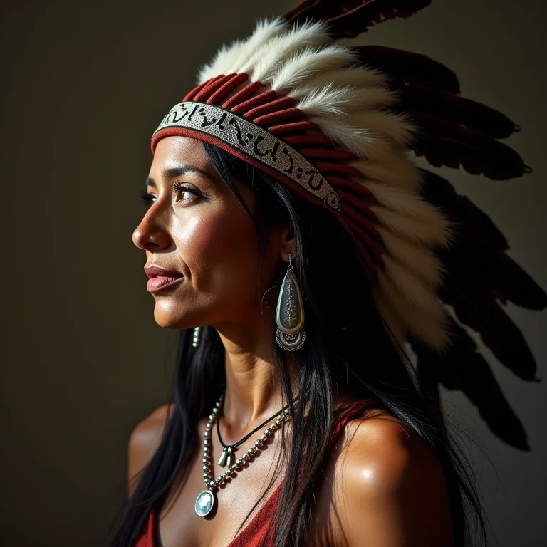 Cocár indígena antigo e colar de prata moderno