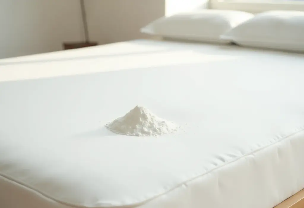 Colchão branco com bicarbonato para limpeza a seco