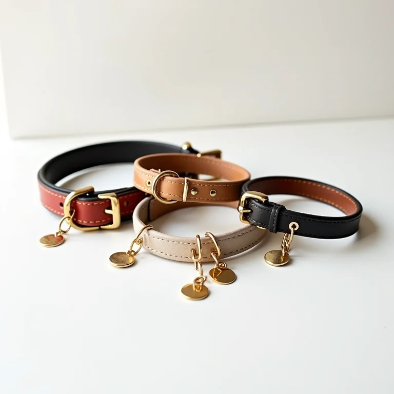 Coleção de coleiras e medalhas de identificação para cães