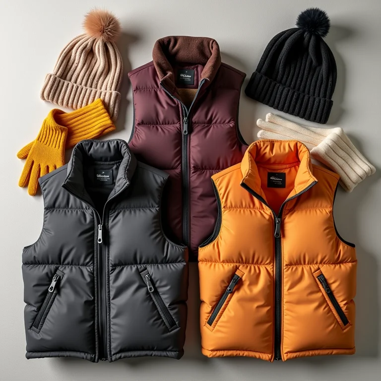 Coleção de coletes puffer e acessórios de inverno