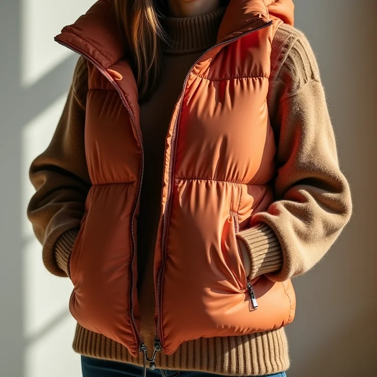 Colete puffer e suéter de lã: combinação perfeita