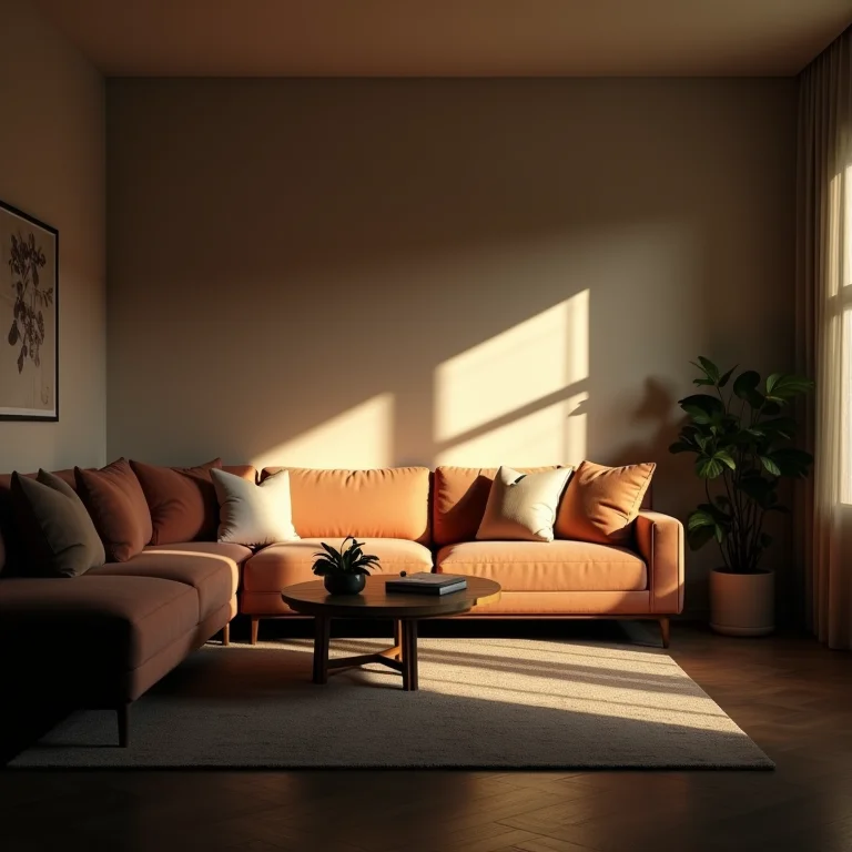 Comparação entre iluminação inadequada e iluminação suave em uma sala de estar.