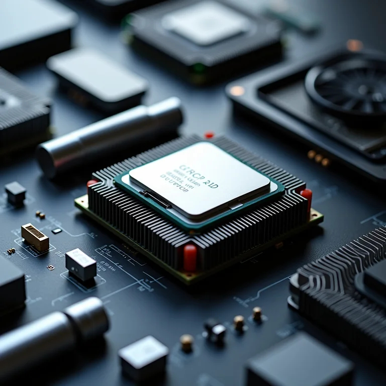 Componentes de computador: CPU, dissipador de calor e pasta térmica.