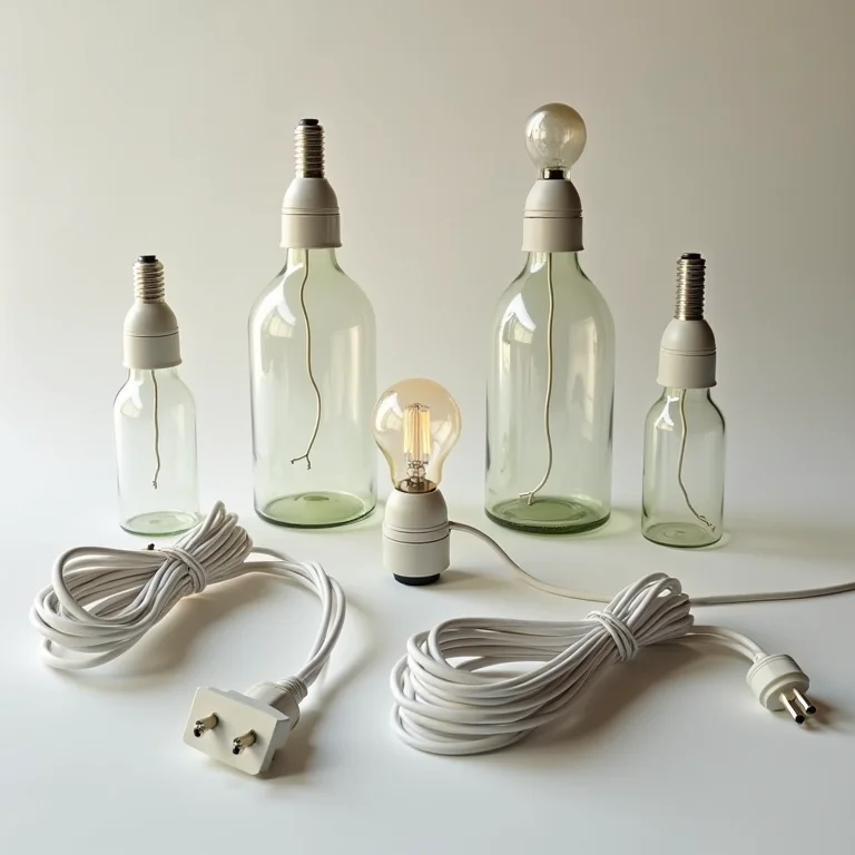 Componentes elétricos para luminárias de garrafa.