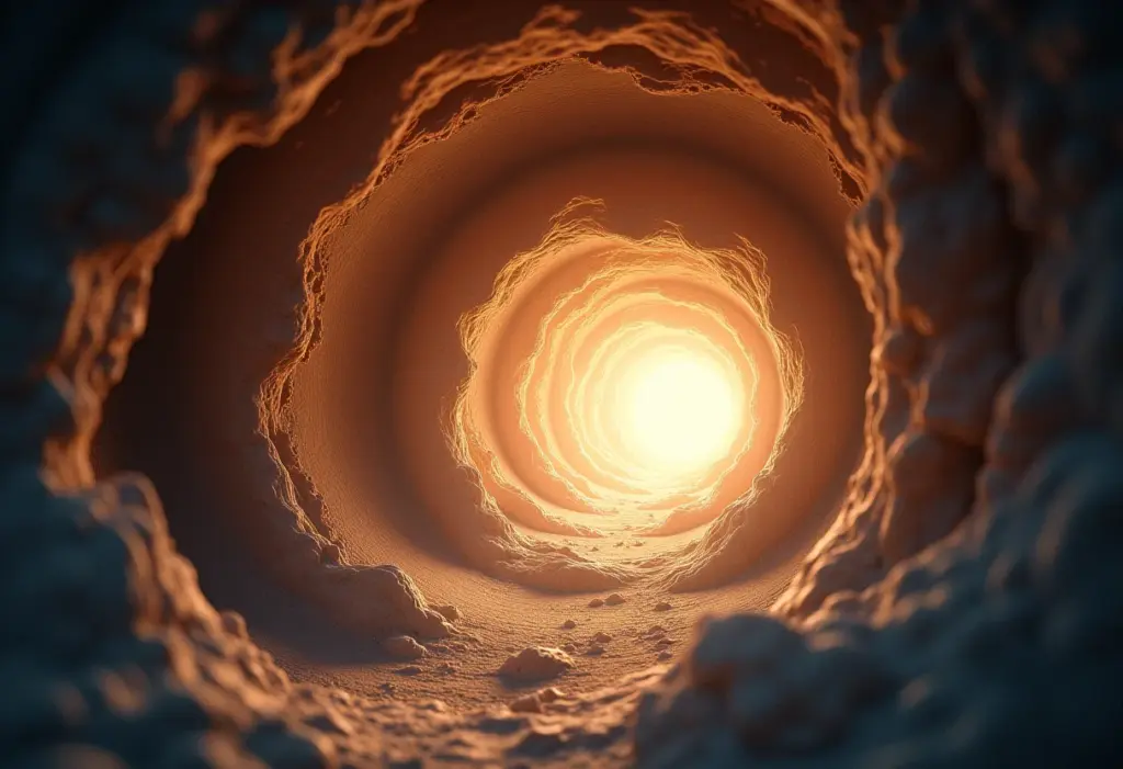 Conceito artístico de viagens no tempo com elementos cósmicos e artefatos antigos.