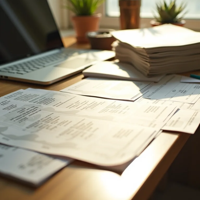 Contas e recibos organizados sobre uma mesa